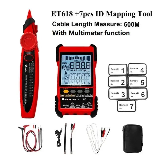 TOOLTOP Network Cable Tester Multimeter Lan Cable Tracking POE Test 400M/600M Length Measure Sensitivity Adjustable Line Tracker