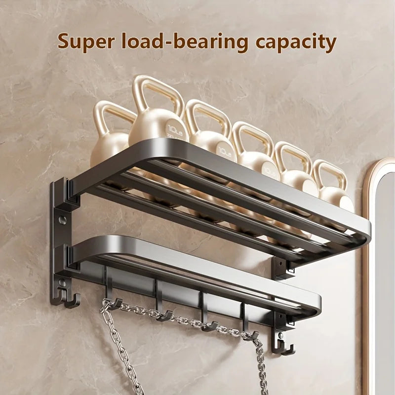 2-Layer RV Foldable Towel Rack - Wall Mounted Storage Space For Campers To Save Space 90 ° Foldable Aluminum Storage Rack