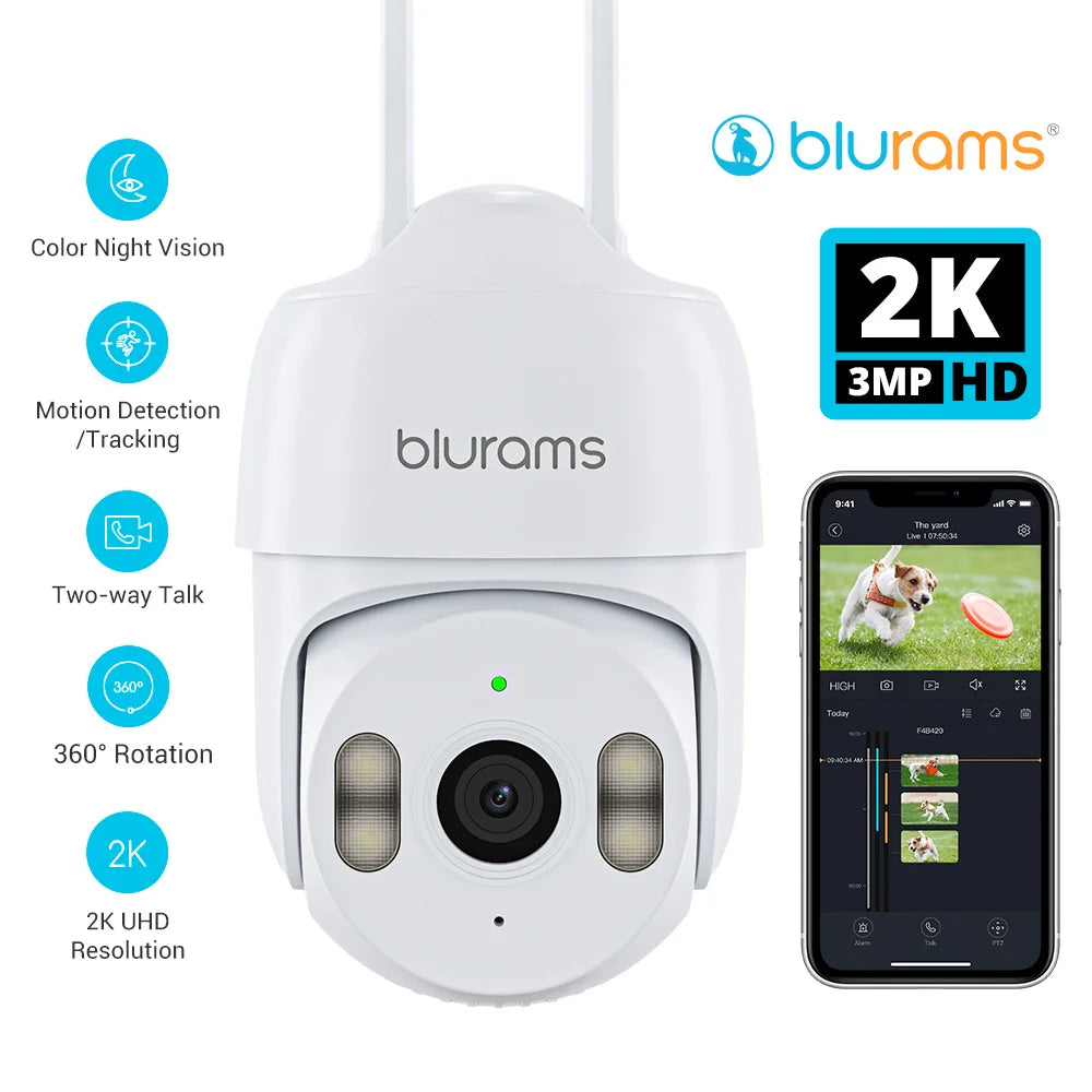 2K Outdoor Security Camera 360° PTZ with Color Night Vision