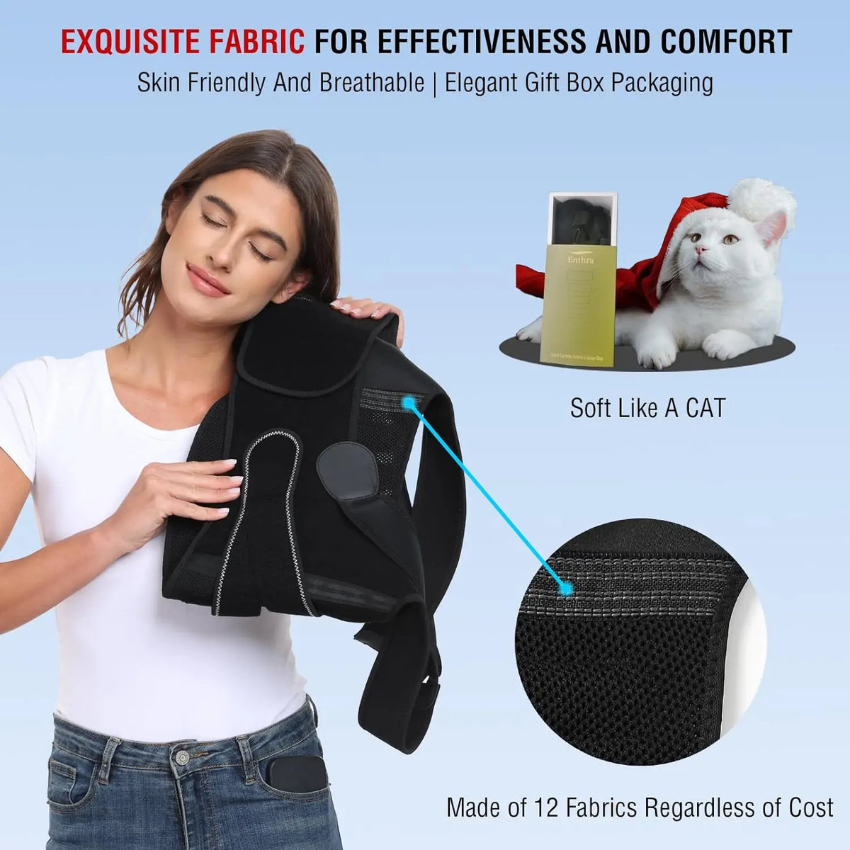 Adjustable Black Back and Shoulder Support Brace, S–L