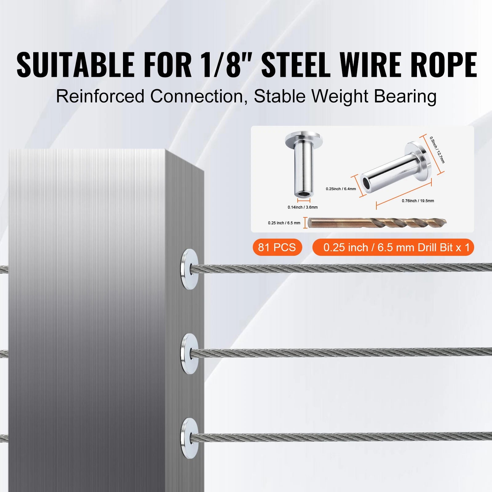 SucceBuy 121/81/101 pack T316 nerezové ochranné návleky pro kabel z ocelového lanového ráhla o průměru 1/8" nebo 3/16"