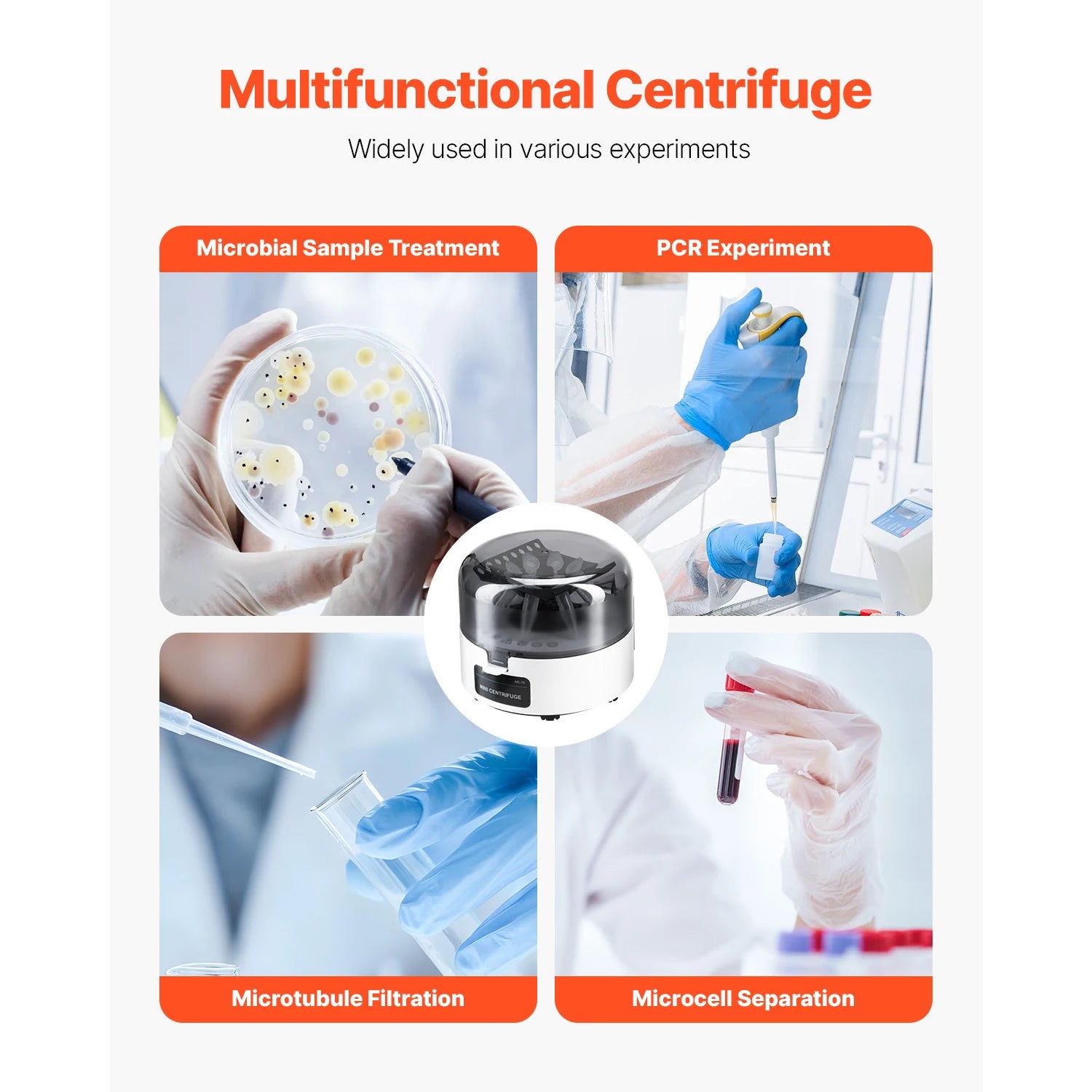 Mini centrifuga 7000 giri/min 3013xg con rotore 2-in-1 per provette da laboratorio