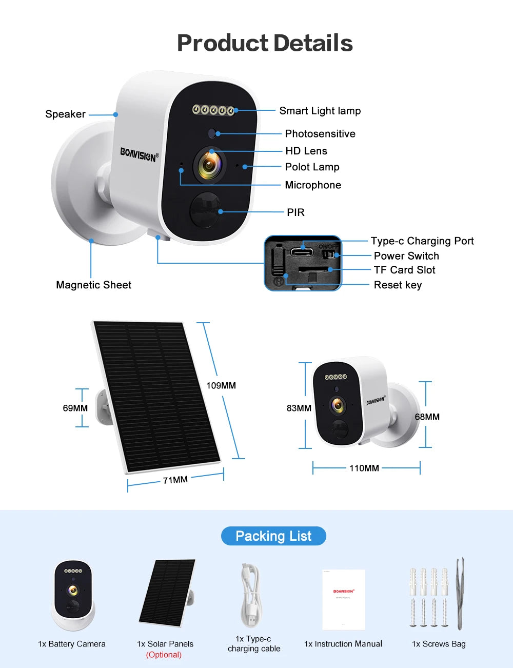 2K 3MP Wireless Solar Security Camera with Battery and Night Vision