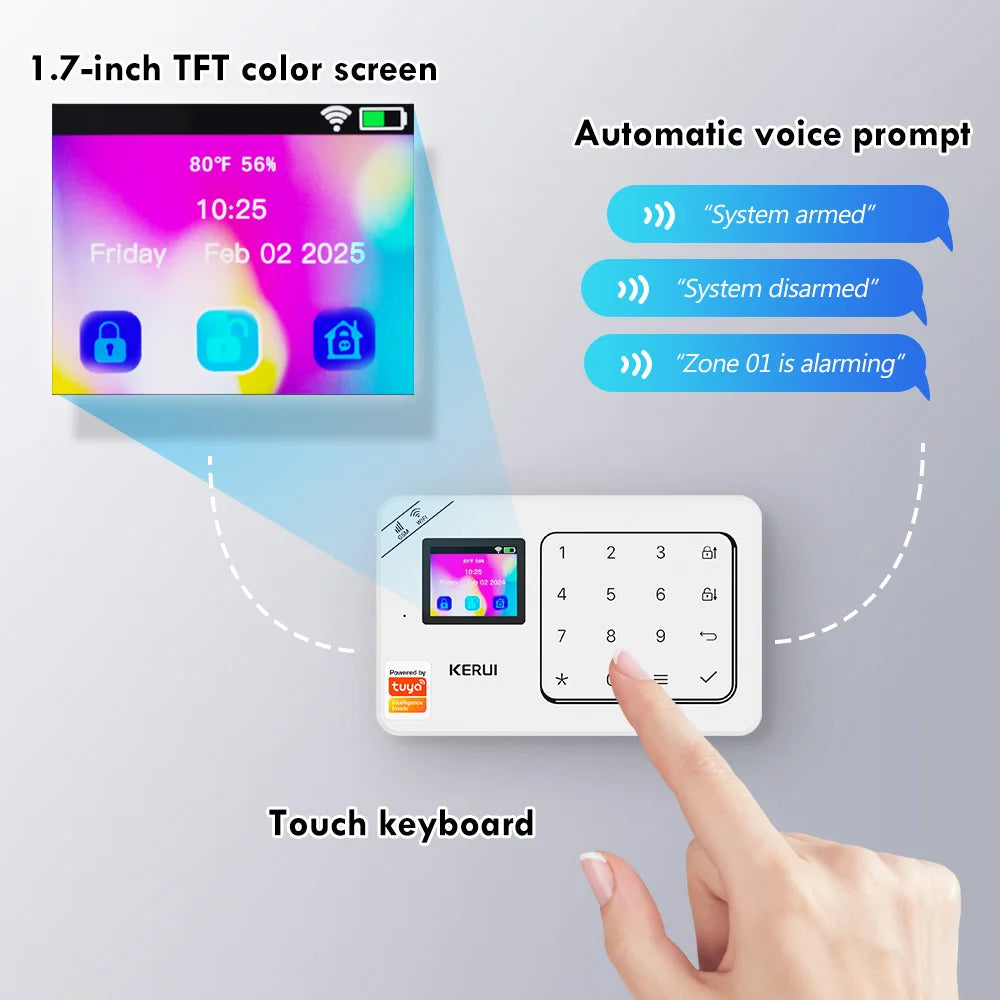 ES Delivery KERUI domáci alarm WiFi GSM alarmný systém kompatibilný s Tuya Smart 433MHz Ochrana domova Alexa PIR pohybový senzor