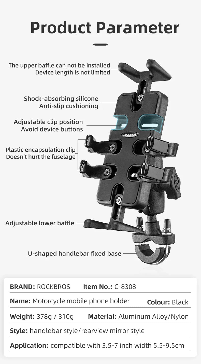 Motorcycle Phone Holder with Shock Absorption