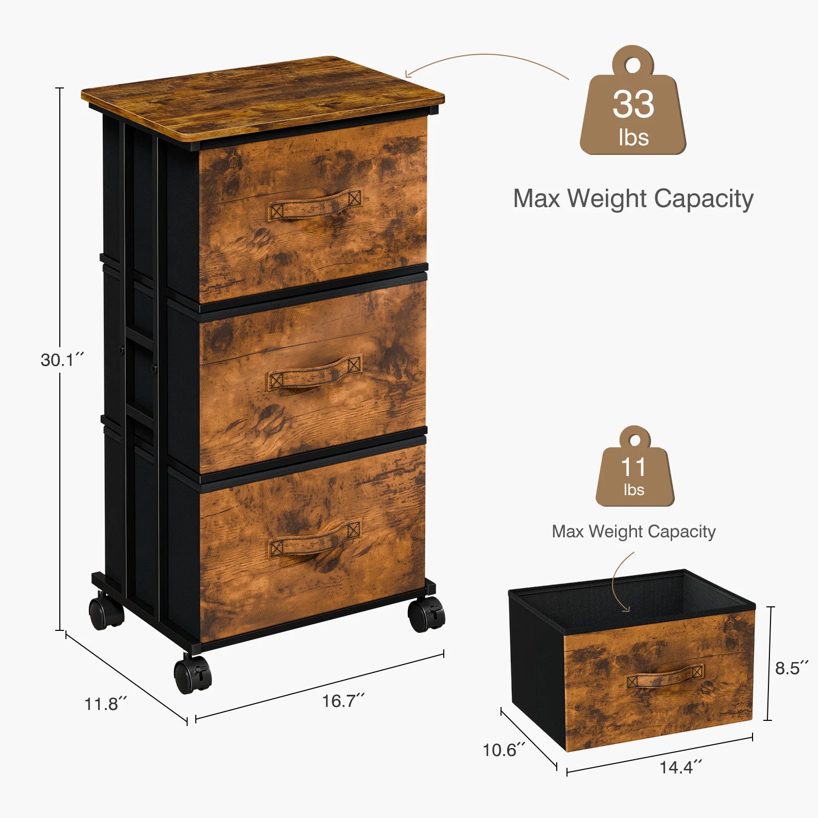 5 Drawer Fabric Storage Cabinet with Wooden Top & Rolling Design