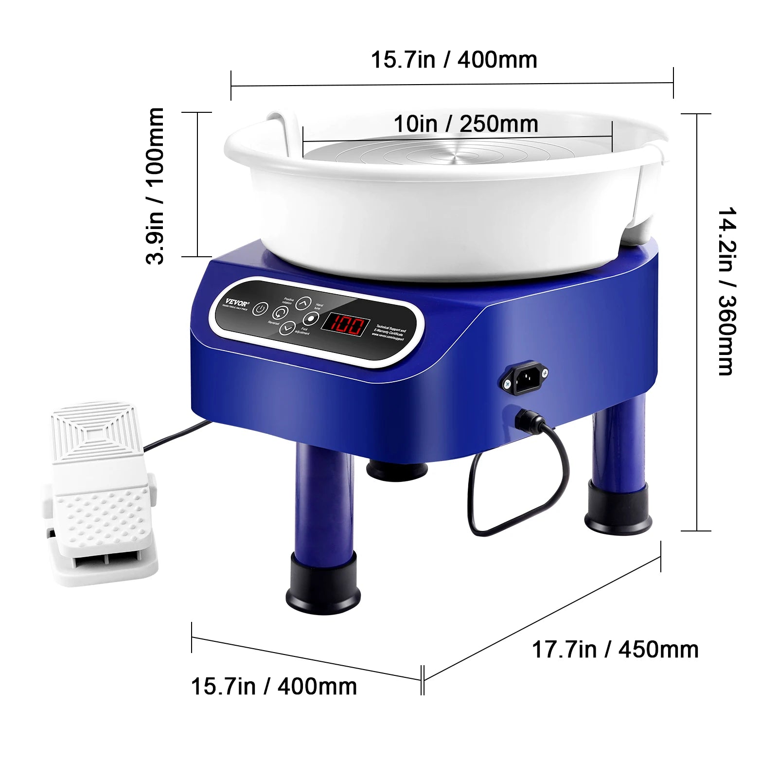 11-Inch Electric Pottery Wheel 450W with Foot Pedal Control