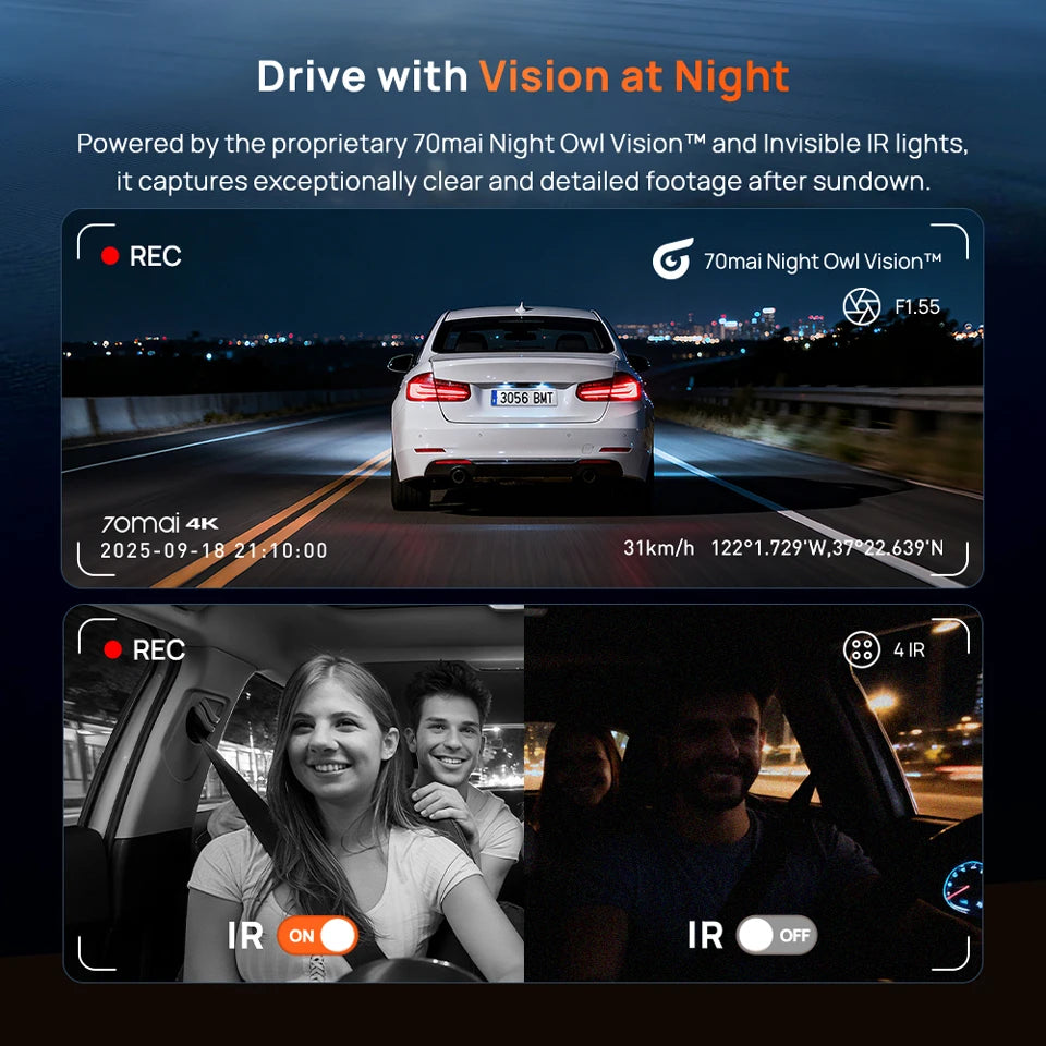 70mai T800E 3-Channel Dash Cam 4K Front + Dual 1080P HDR
