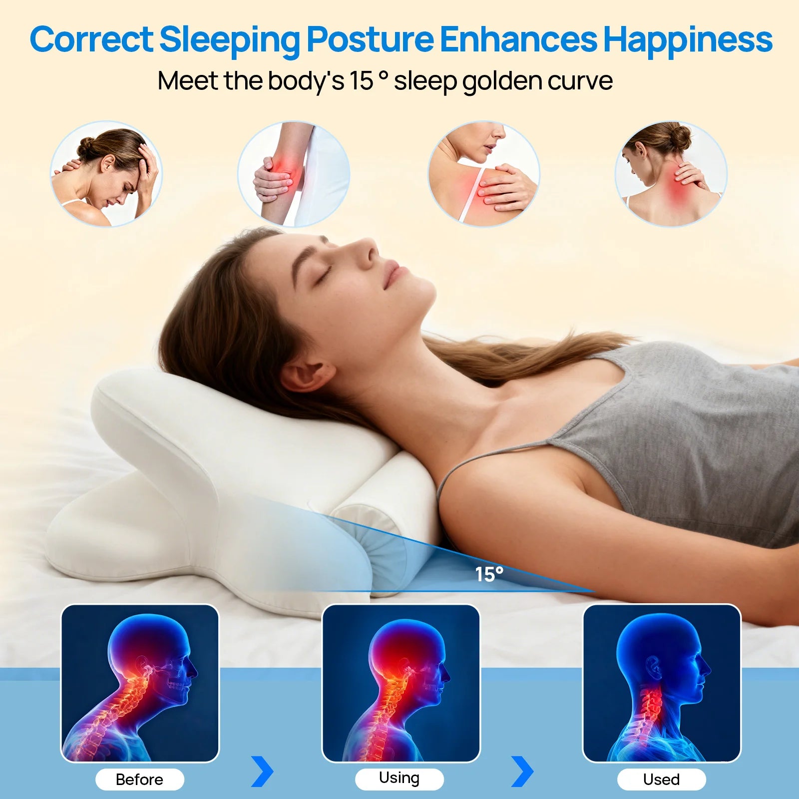 Ergonomic Memory Foam Cervical Neck Pillow with Cooling Cover