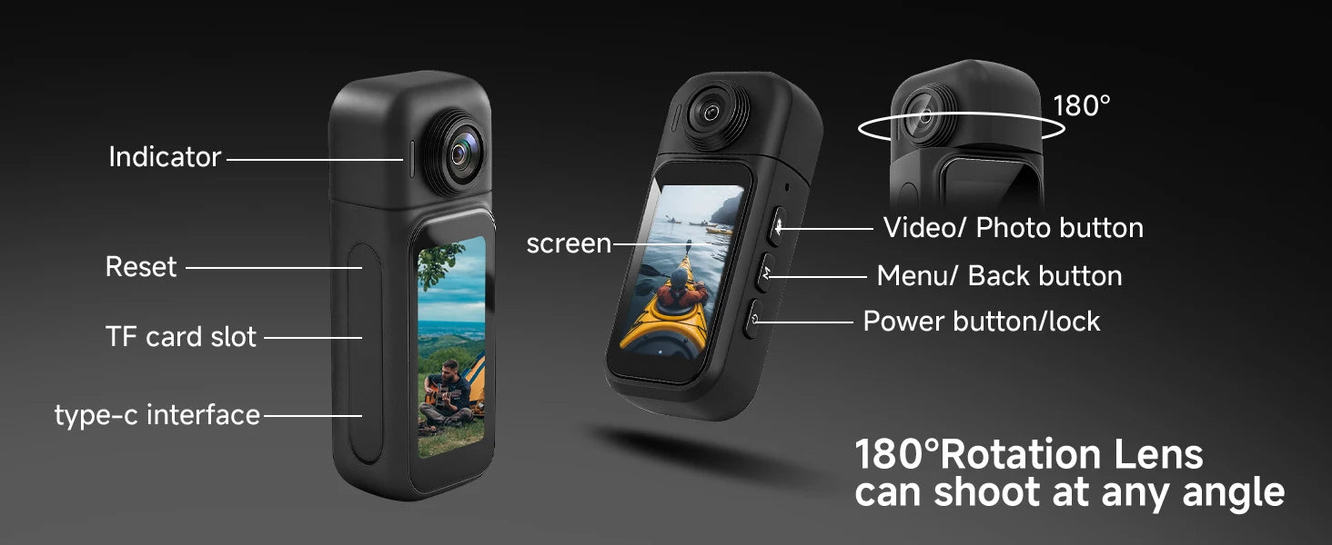 Mini 1080P POV telesná kamera s otočným objektívom a dotykovou obrazovkou