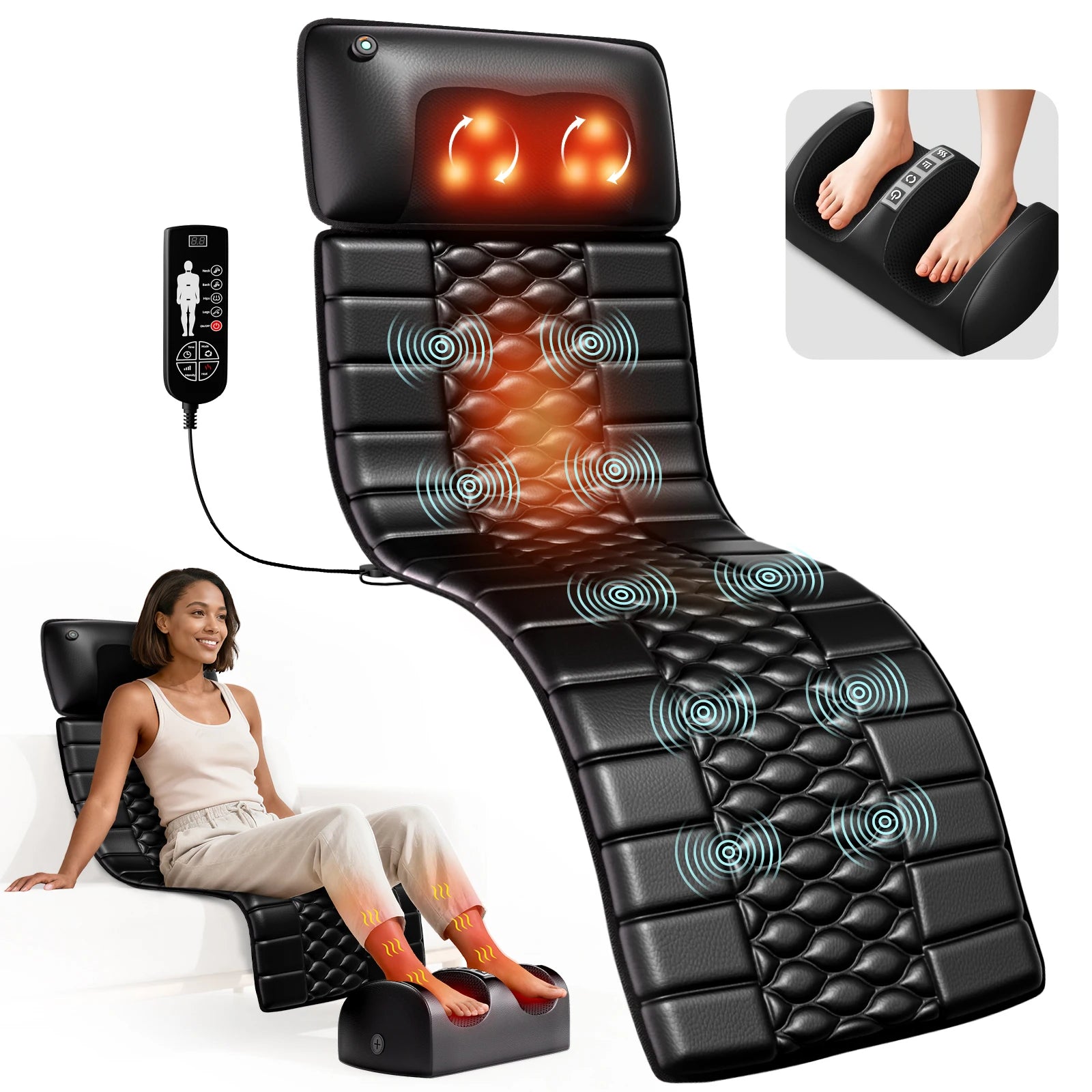 Shiatsu teljes testmasszázs matrac fűtéssel és 10 rezgőmotorral
