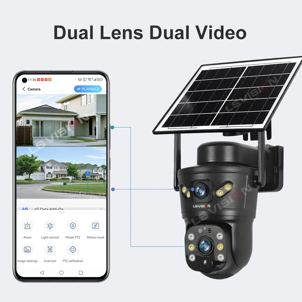 Solar Security Camera 8MP Dual Lens 4G/WiFi PTZ with Night Vision