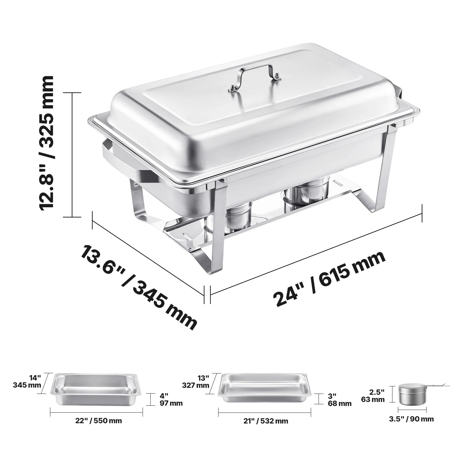 8 Qt Chafing Dish Buffet Set 4 Pack with Full & Half Pans