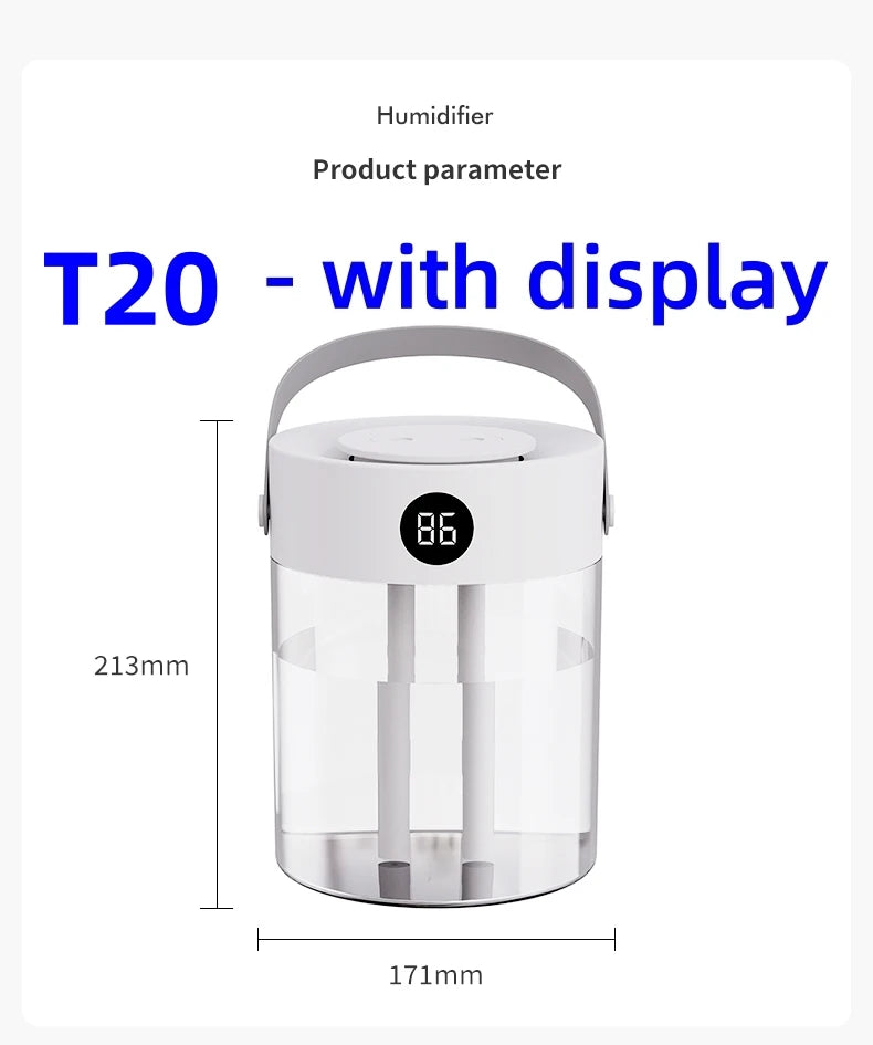 3 L USB Ultrasonic Humidifier with Dual Mist Outlets