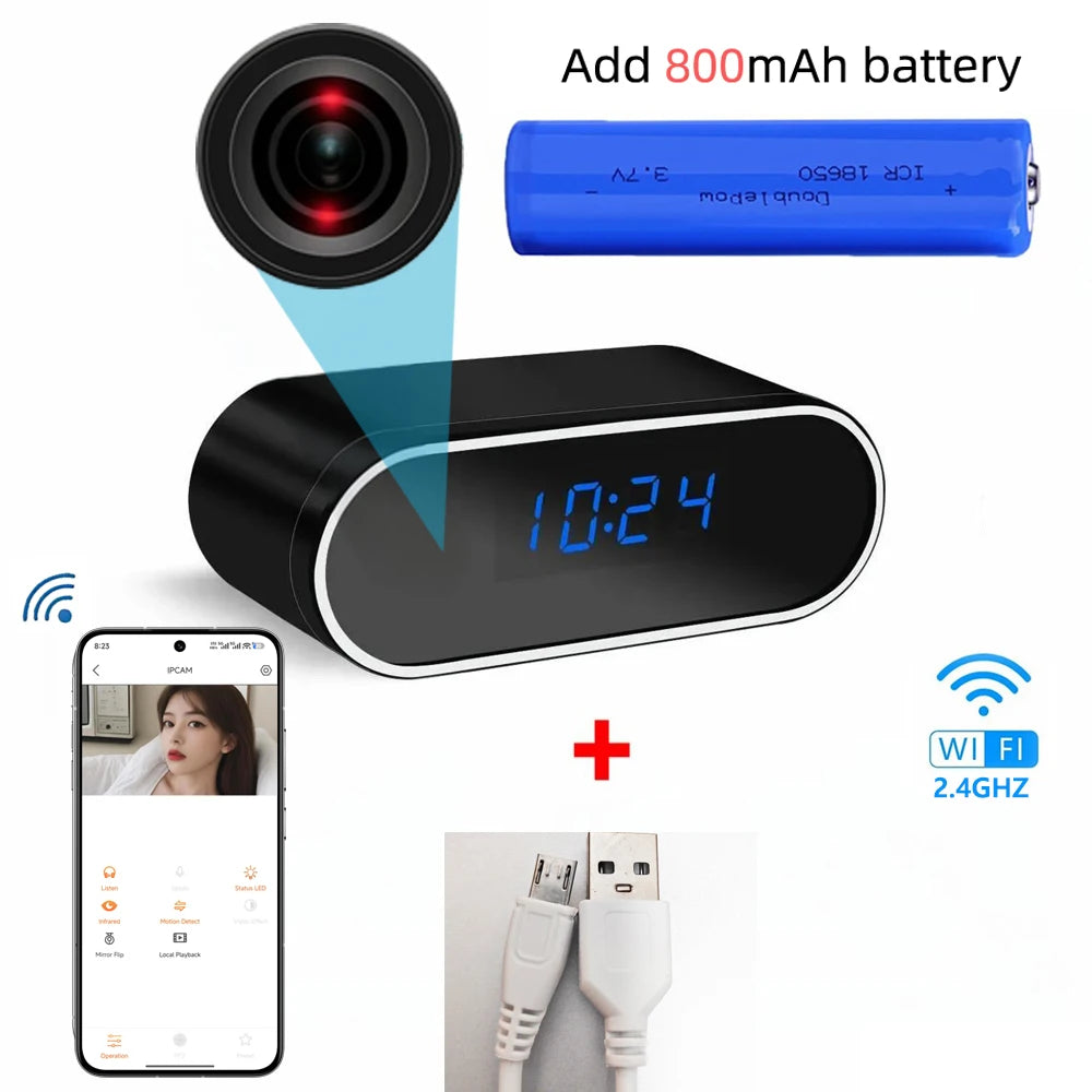 Caméra Horloge WiFi 1080P avec Vision Nocturne et Alertes de Mouvement