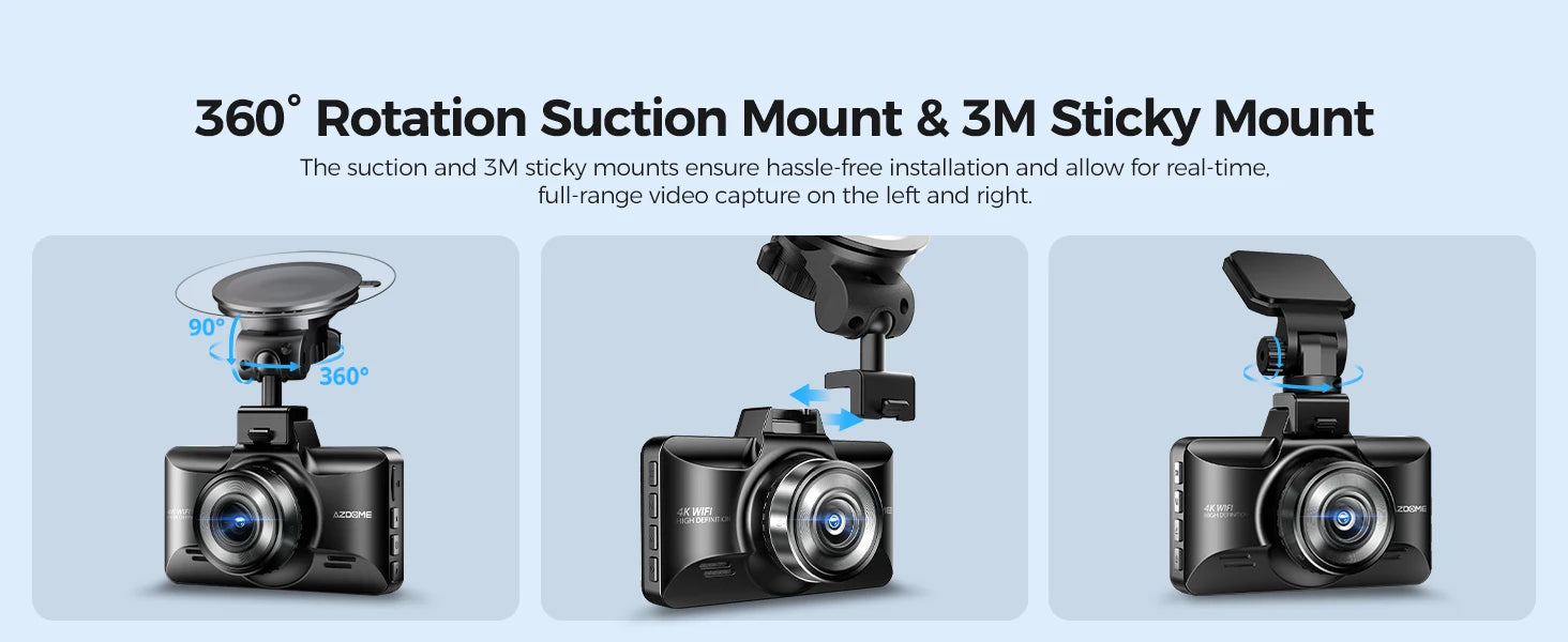 AZDOME 4K Dual Dash Cam with 3" Screen and Rear Camera