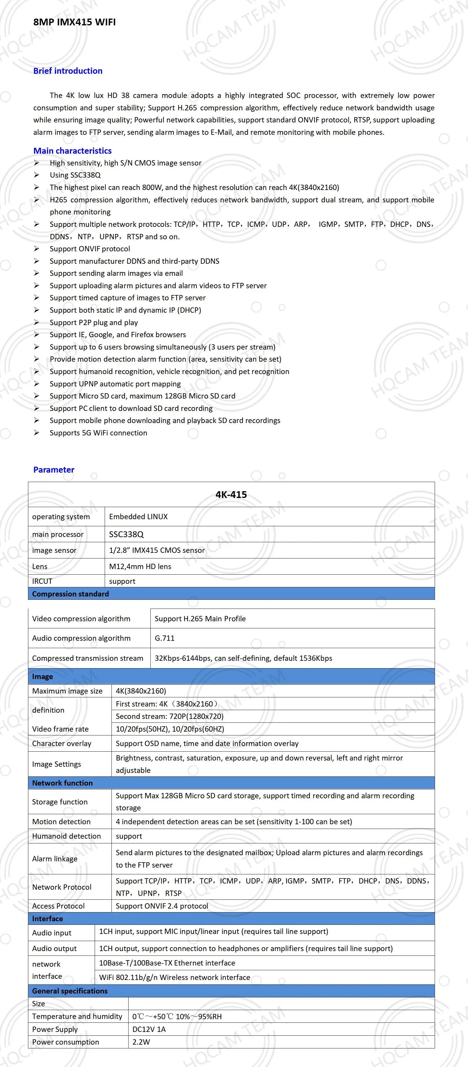 4K PIR Camera with 5MP IMX415 Sensor and Invisible 940nm IR