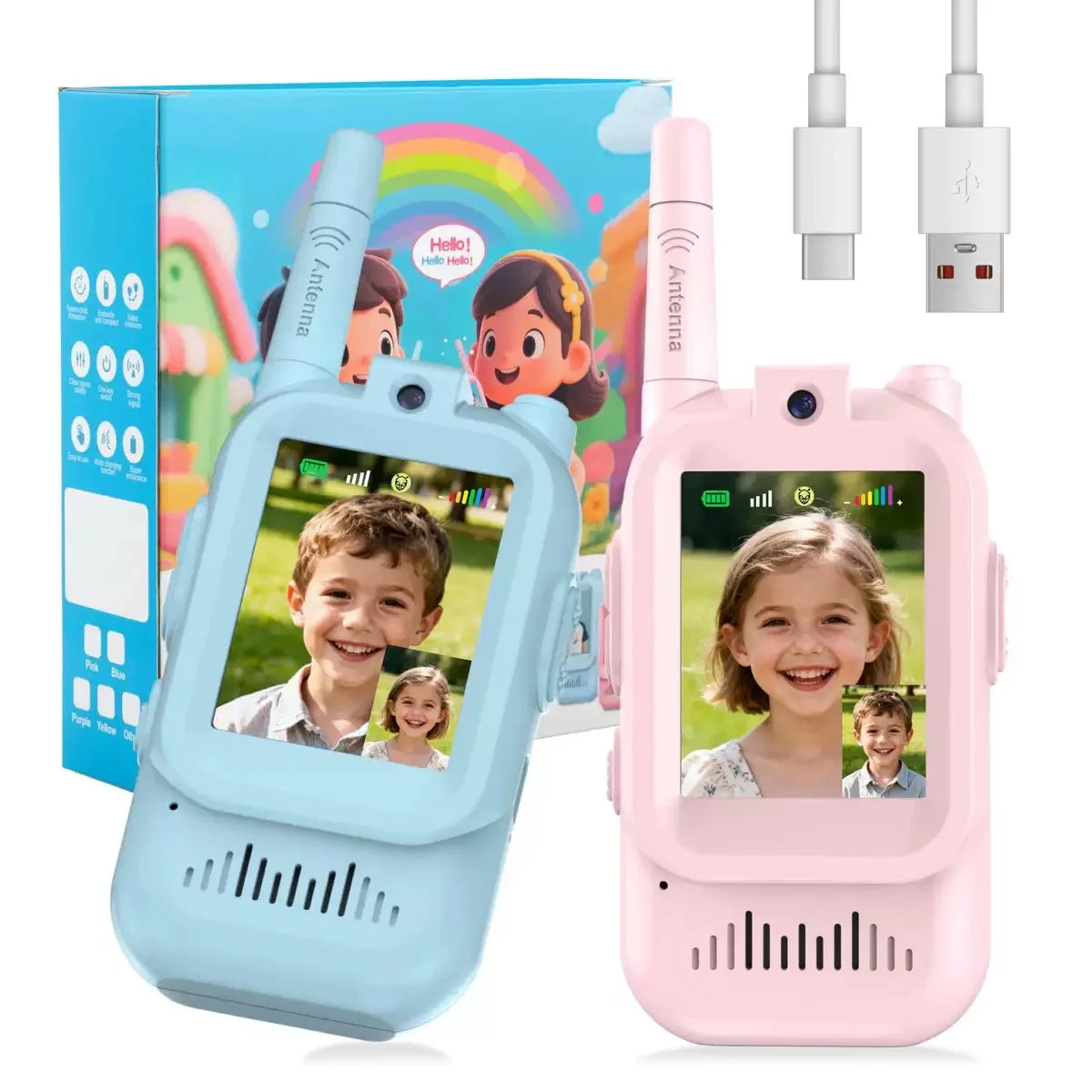 Walkie-talkie video reîncărcabile pentru copii, pereche