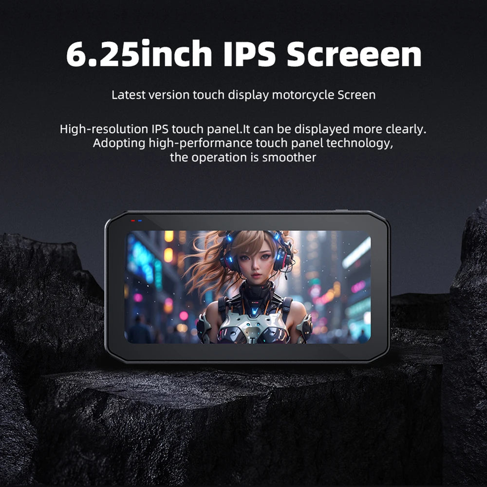 EKIY 6.25" Portable Digital Motorcycle Dashboard GPS Navigation Display Screen TPMS Monitor Wireless CarPlay Moto Android Auto