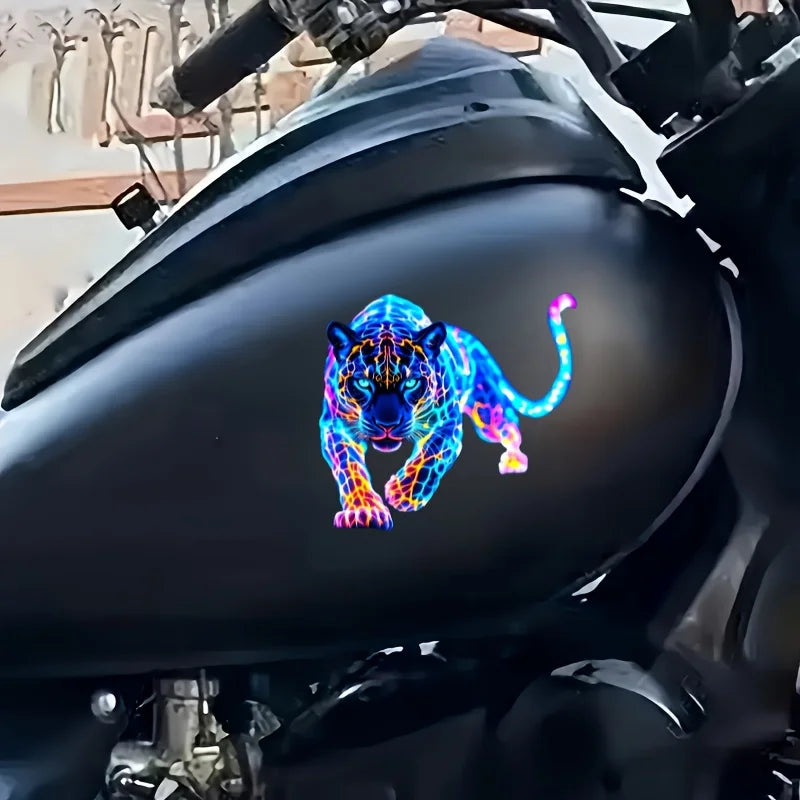 1PC Vibrant Neon Leopard Motorcycle Stickers Waterproof for Scooter Fuel Tank Front Fairing Vinyl Decals Car Window Decoration