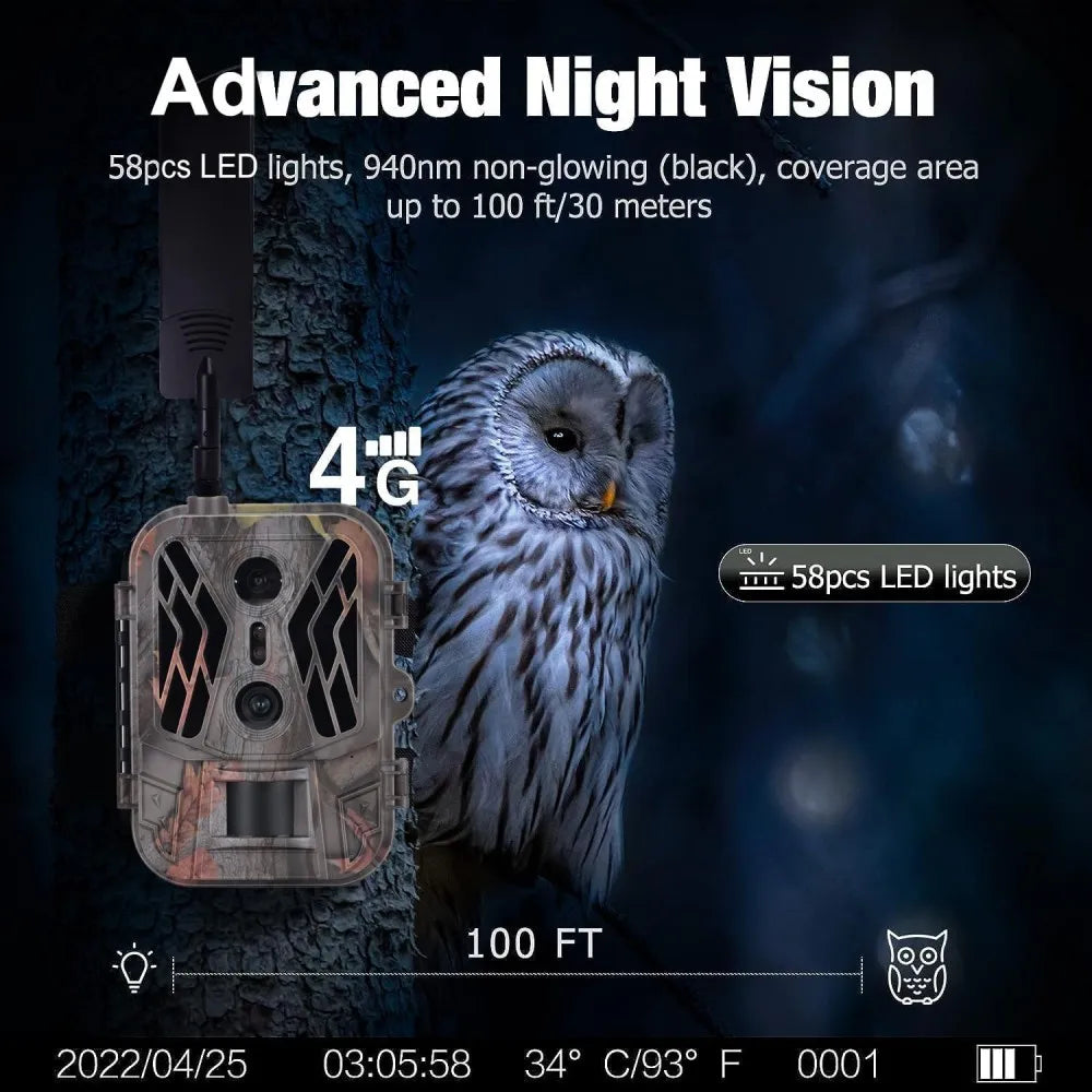 4G Trail Camera 120MP 4K, Dual Lens, 8000mAh Battery