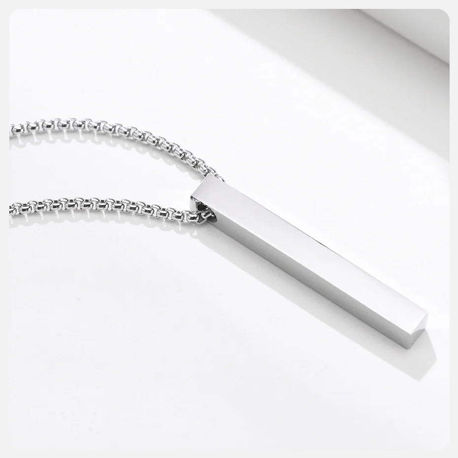 Vnox 5mm Pillar Necklace for Men Women, Stainless Steel 3D Bar Pendant, Minimalist Simple Casual Unisex Neck Collar