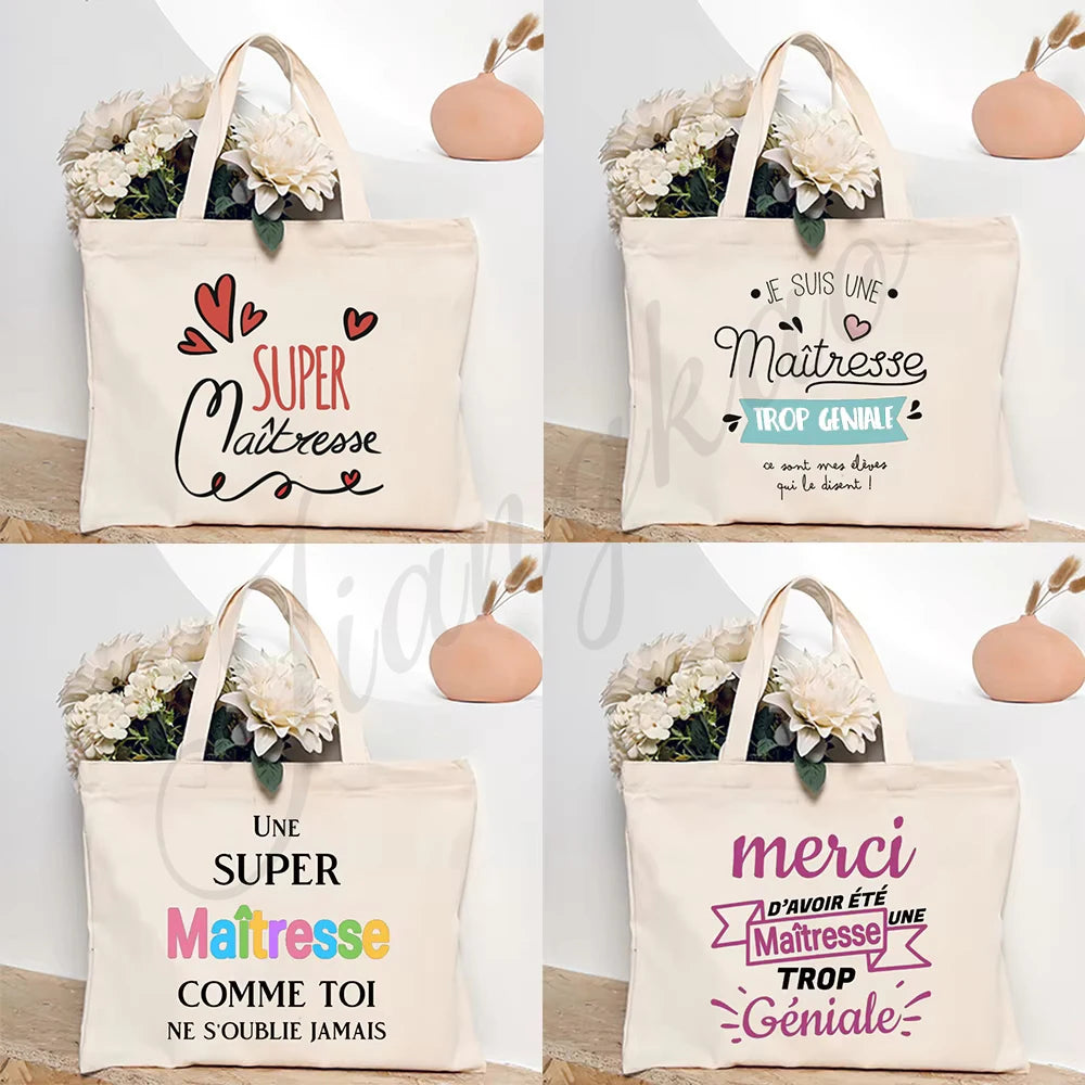 Thank You Teacher Stampa Francese Borsa a Spalla Donna Borsa in Tela Borse da Shopping Borse Femminili Borsa Riutilizzabile Migliori Regali per Maitresse