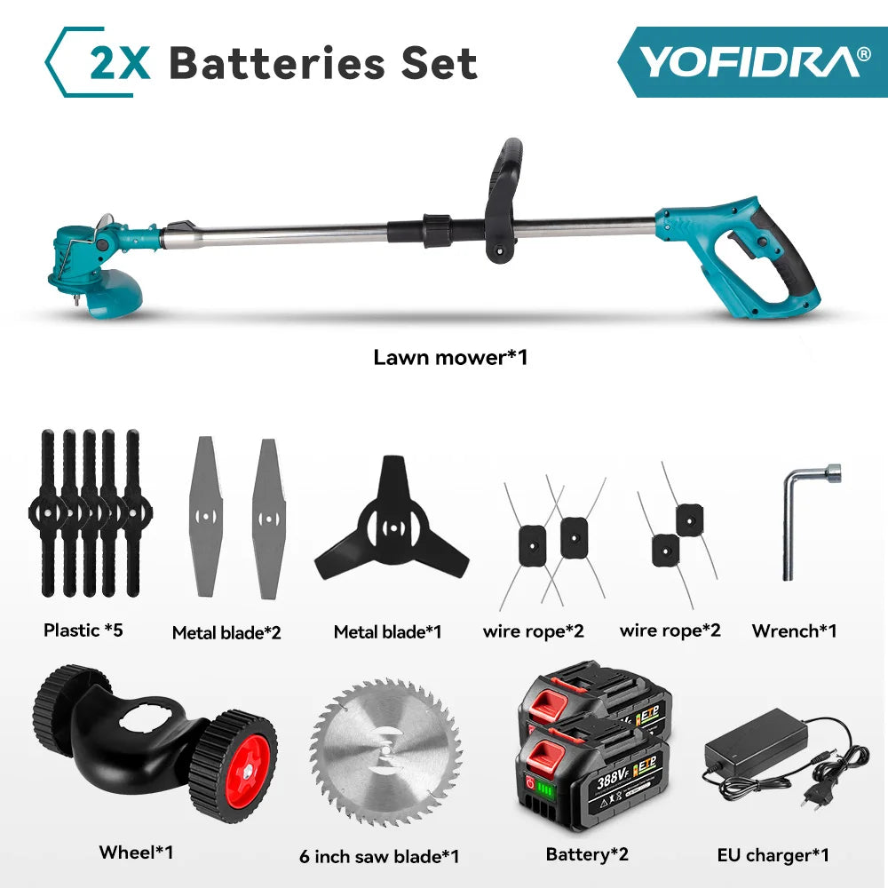 YOFIDRA 100-135cm Elektrischer Rasenmäher 1500W Kabelloser Klappbarer Trimmer Schneiden Beschneiden Garten Elektrowerkzeug Für Makita Akku Pin