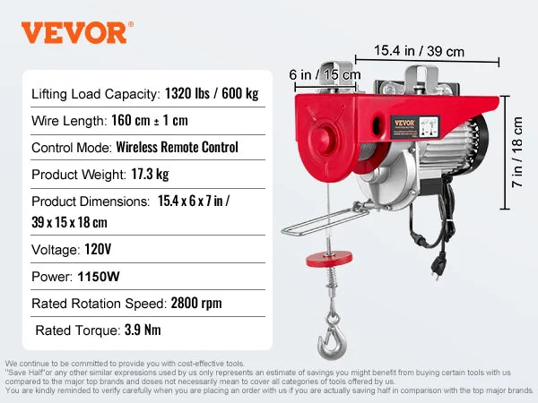 Electric Hoist 200–800kg with Remote Control for Garage Lifting