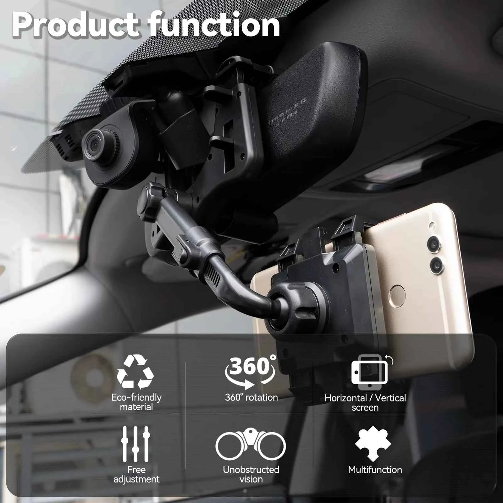 Adjustable Car Rearview Mirror Phone Holder 360° Retractable Cell Phone Holder Clip Phone GPS Support Mobile Phone Mount Stand