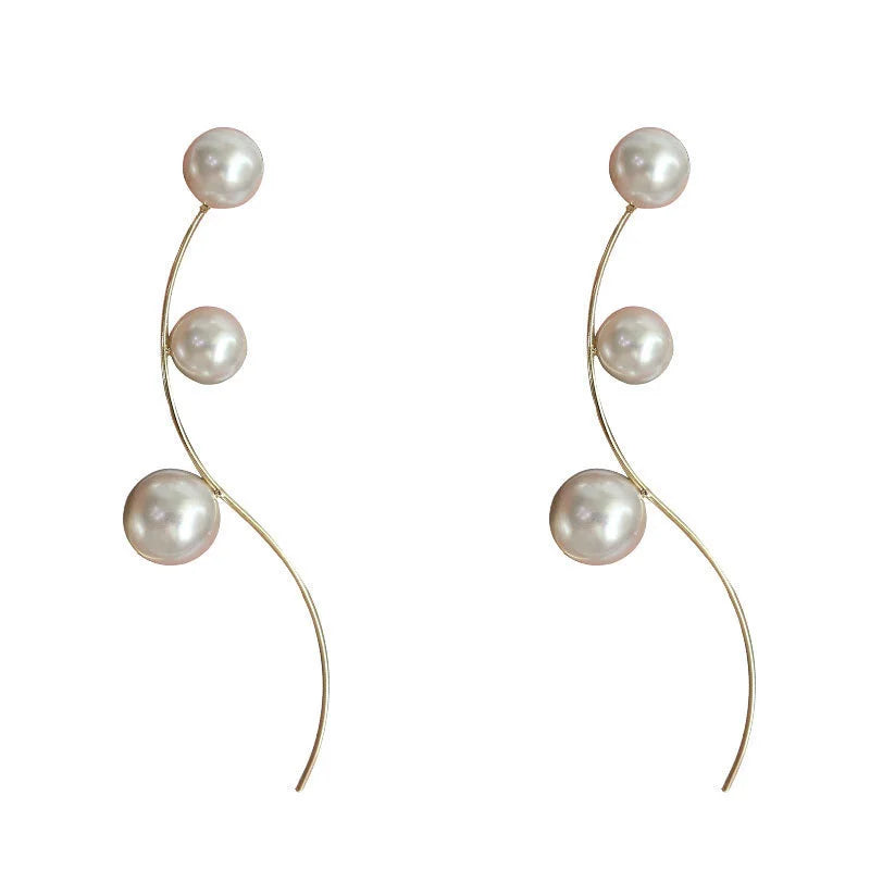 Korean Long Tassel Pearl Dangle Earrings for Women