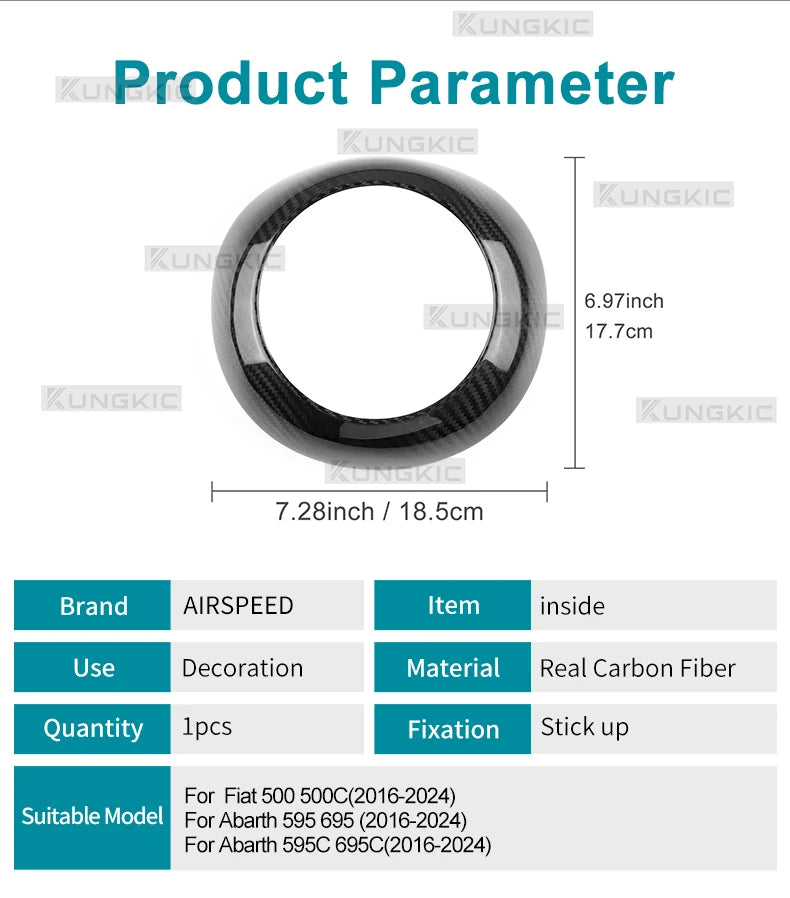 Carbon Fiber Steering Wheel Bottom Sticker for Fiat 500 Abarth