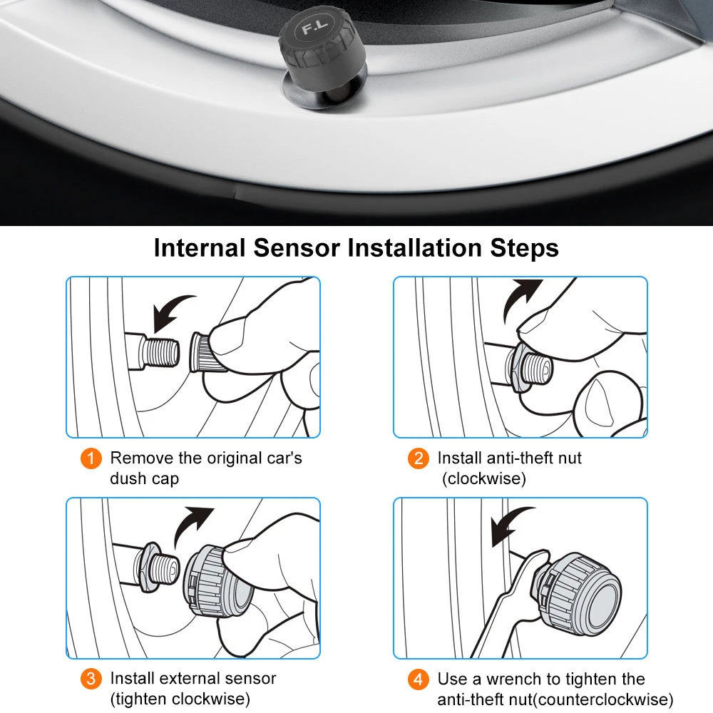 Solar TPMS Tire Pressure Monitoring System with External Sensors