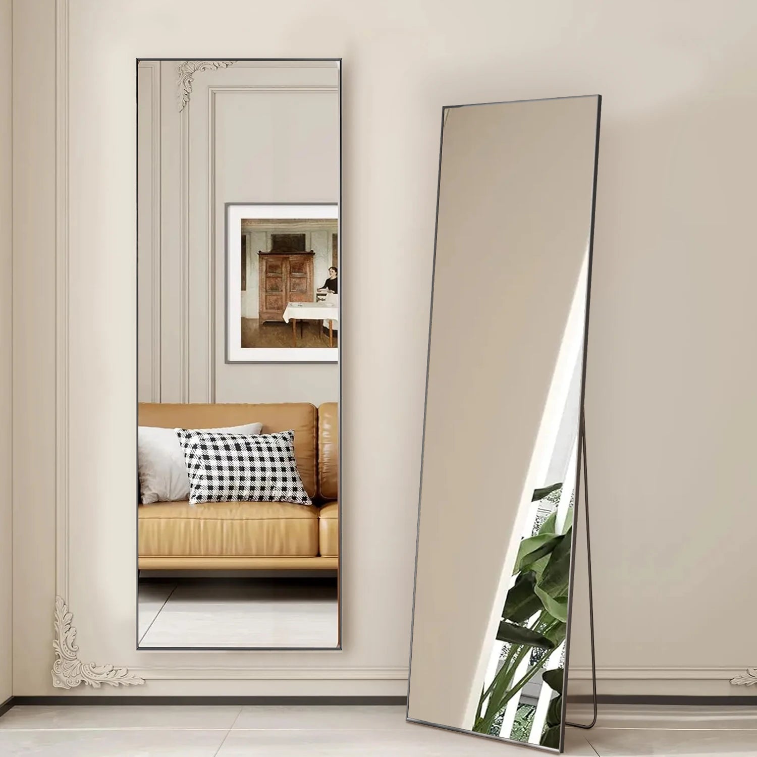 Full Length Floor Mirror with Stand & Slim Aluminum Frame