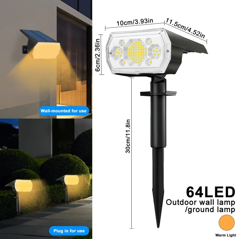59/72 LED Lampes solaires d’extérieur étanches IP65, 3 modes d’éclairage, projecteurs paysagers à énergie solaire pour la décoration de cour extérieure