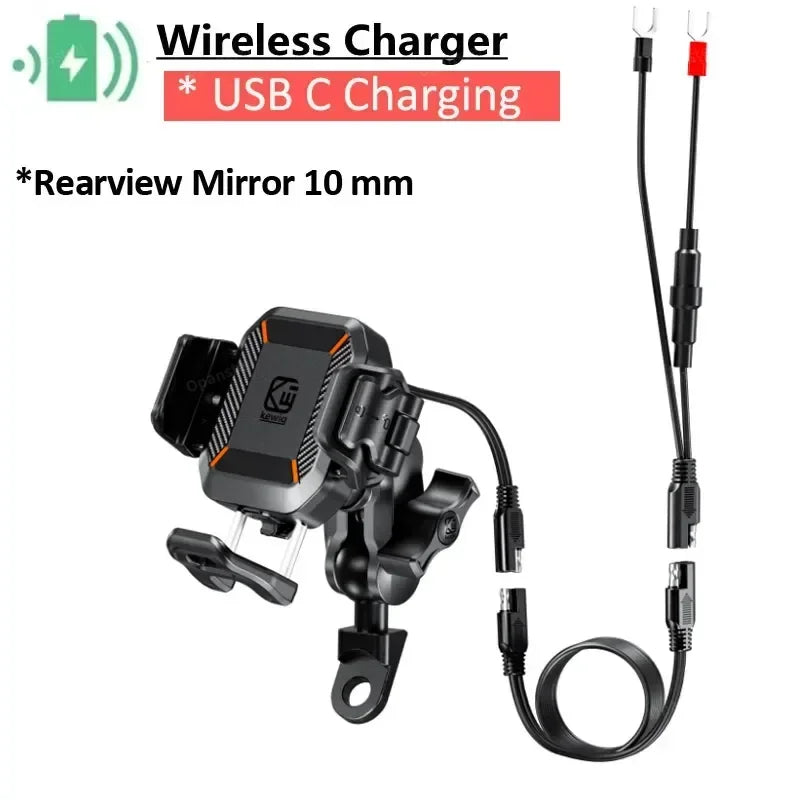 Shockproof Motorcycle Phone Holder 15W Wireless Charger & 36W USB C Fast Charging Motorbike Bicycle Bike Scooter Phone Stand