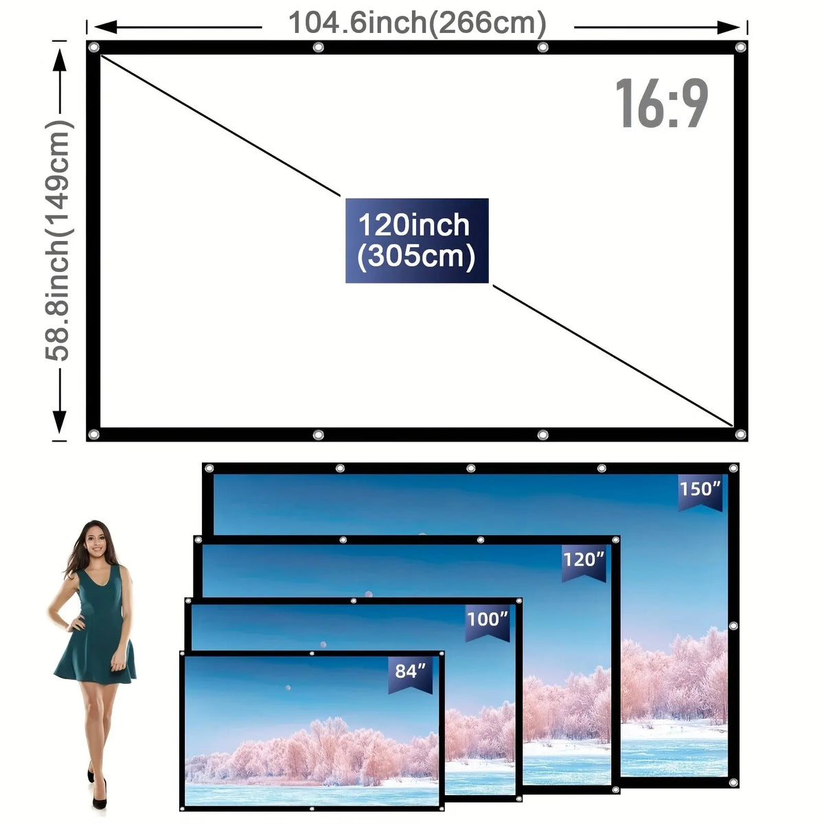 Portable Projection Screen - 60 to 150 Inch