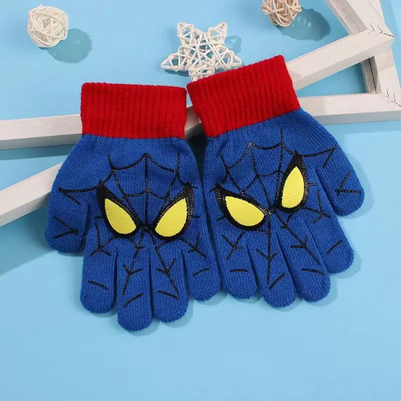 Diseny Spiderman Winter Children's Warm Gloves Marvel Anime Cartoon Knitted Gloves Cute Decoration Kids Christmas Gifts 5-10Y