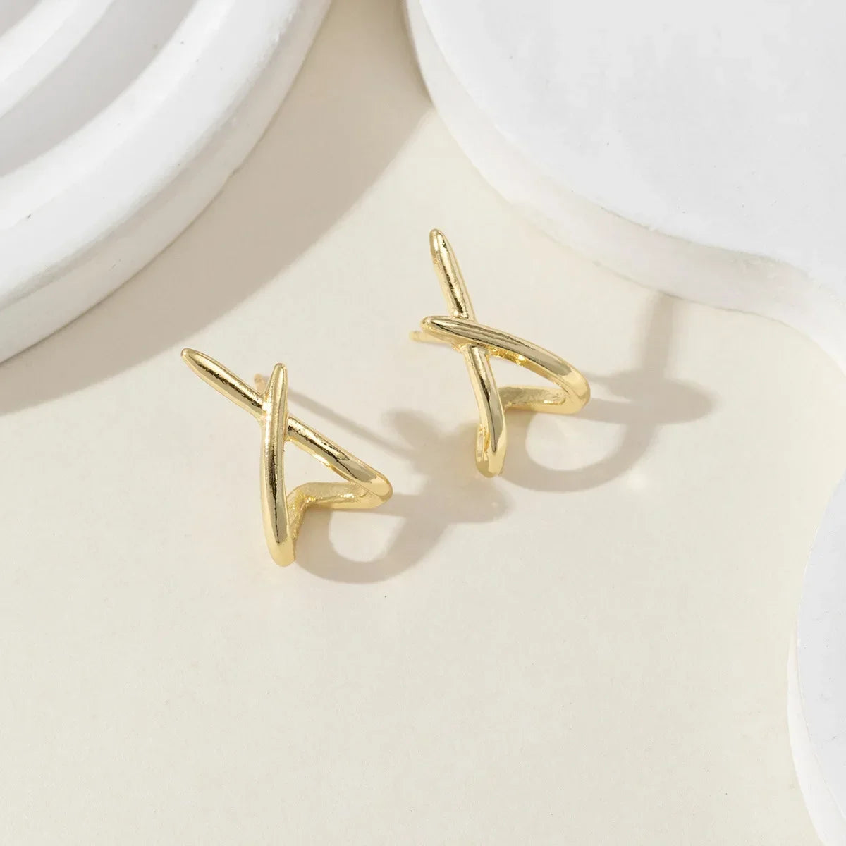 LATS Trendy Gold Color Cross Stud Earrings for Women Dainty Simple Minimalist Earring Fashion Jewelry Party Gifts Wholesale