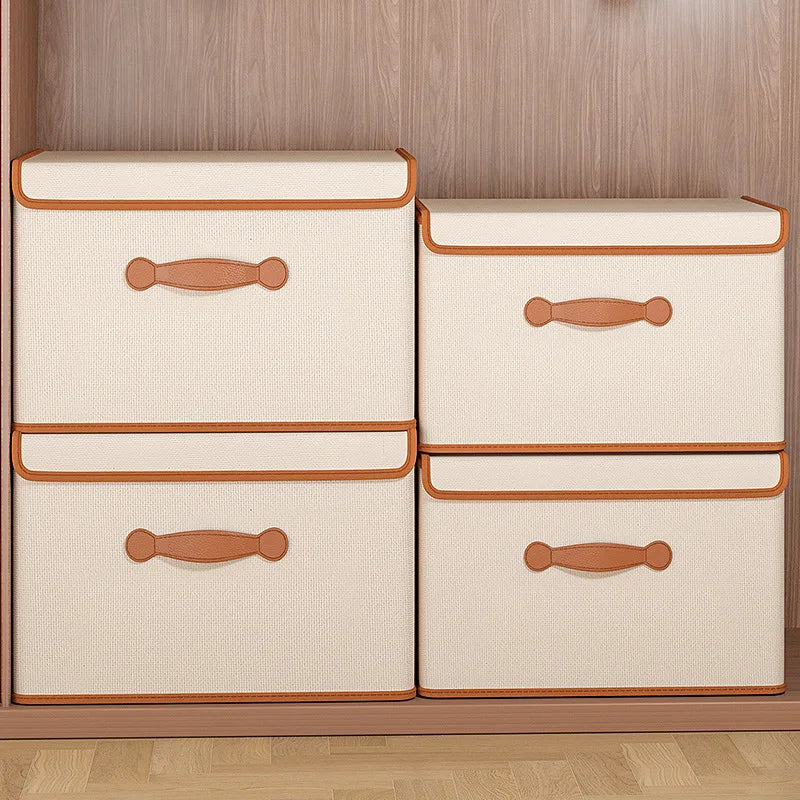 Beige Fabric Storage Box with Lid, 11/26/42L Labels