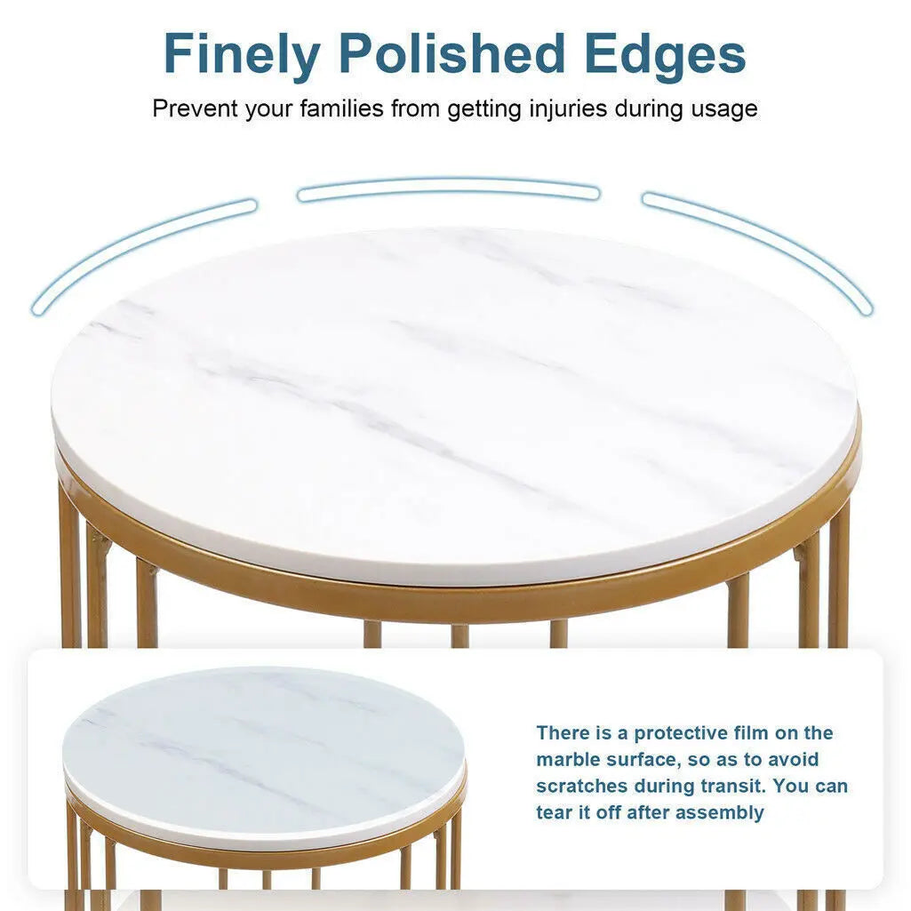 2‑Tier White Marble Side Table