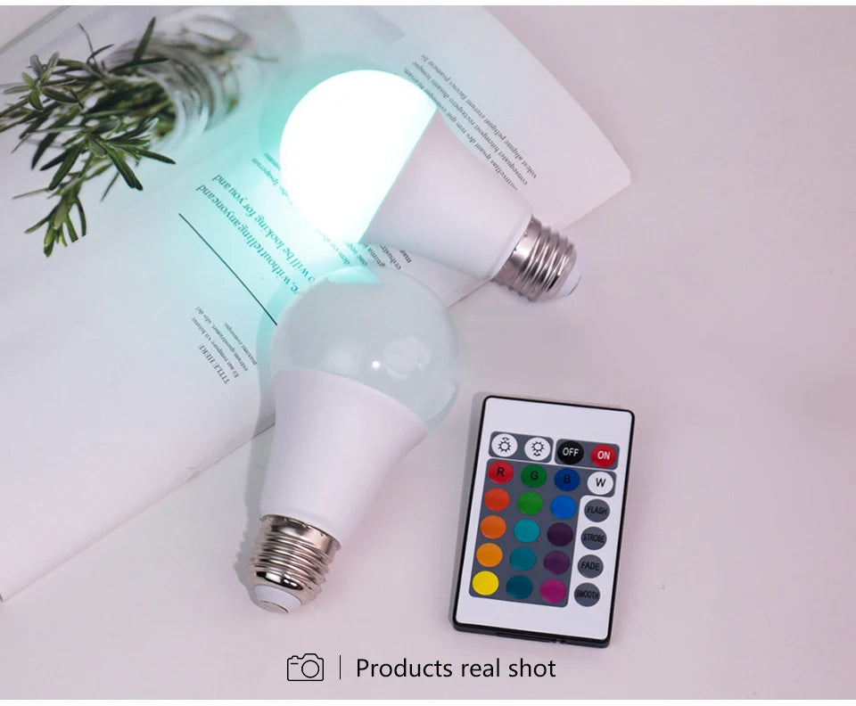 16 Colors RGB Bulb LED Multicolor Bulb E27 Base 220V Household Lighting Dimmable 24 Key Remote Control Atmosphere Neon Light