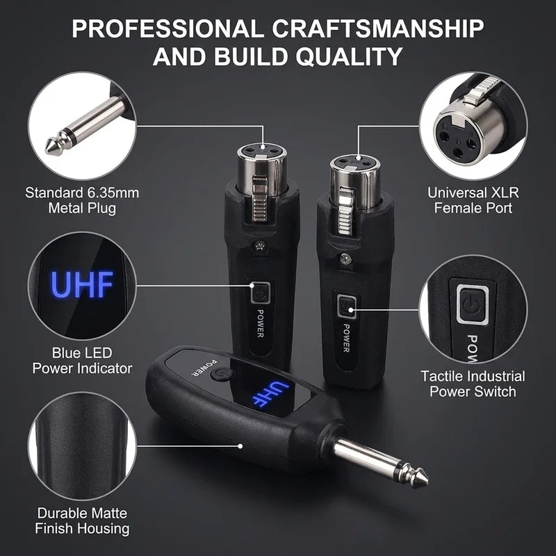 NXG N-008 Wireless Microphone Receiver & Transmitter with Smart Noise Reduction, XLR/6.35mm Plug-In Transmitter & Receiver Suitable for Recording, for Conferences, Stage Performances, - for Podcasts, Public Speaking, Events
