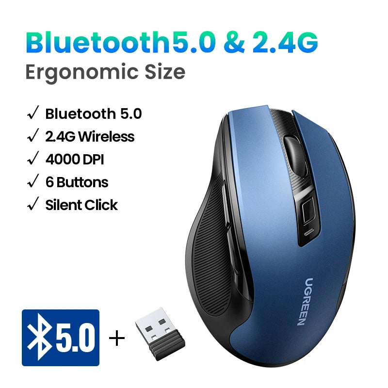 Wireless Bluetooth Mouse – Ergonomic 4000DPI Silent Mouse with 6 Buttons for MacBook, Laptop & PC - Spy-shop.com