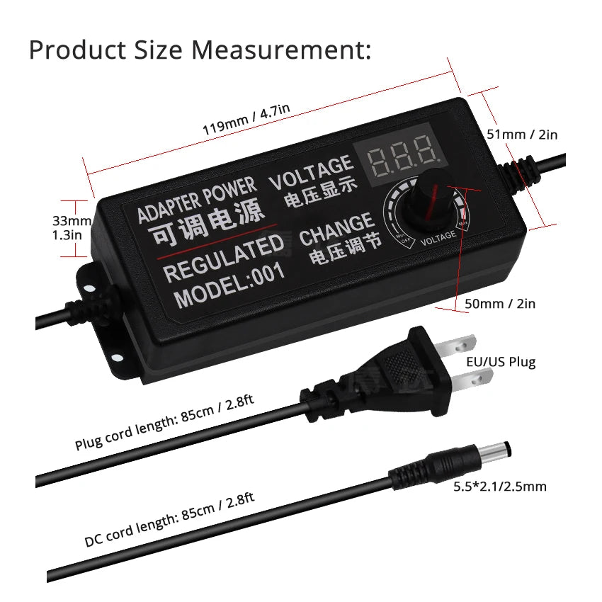 Adjustable DC Power Adapter, 3-12V or 3-24V