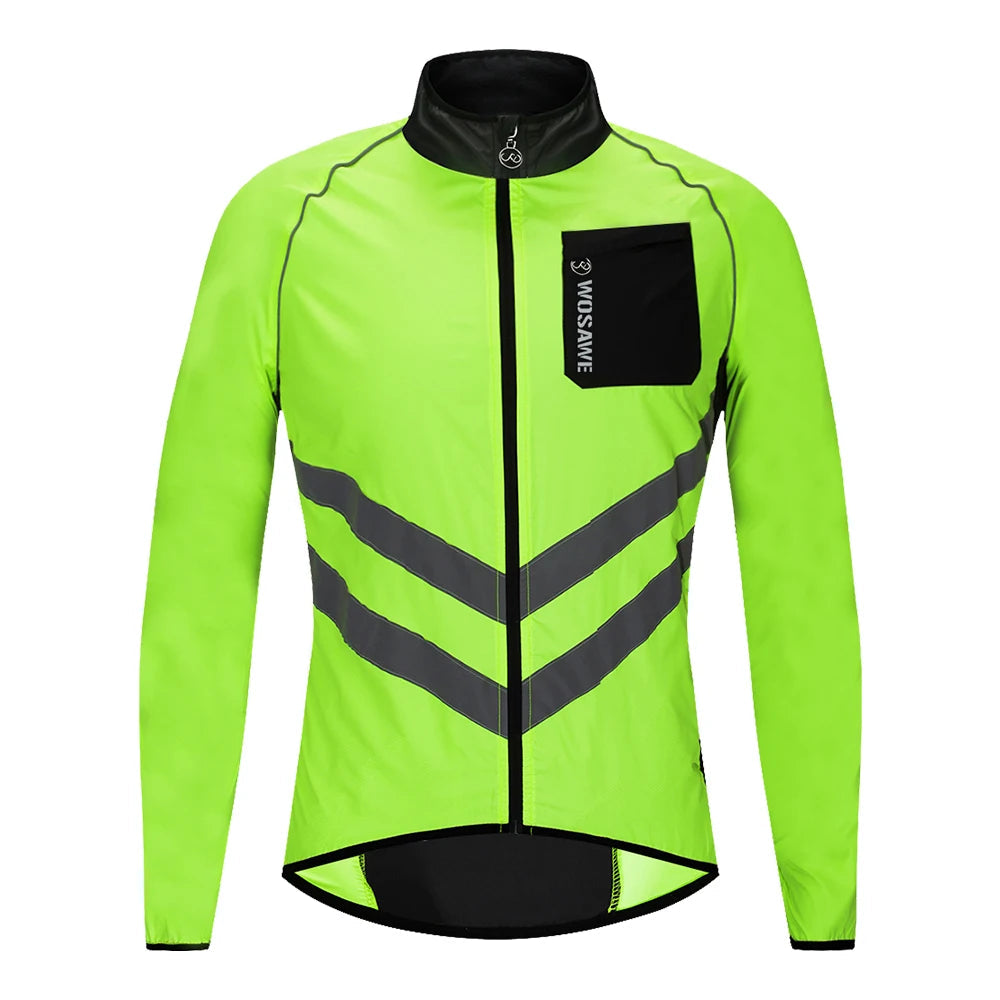 WOSAWE Windproof Cycling Jacket MTB Bike Jersey Outdoor Sport Cycling Windbreaker Rainproof Reflective Bike Clothing Navy Blue