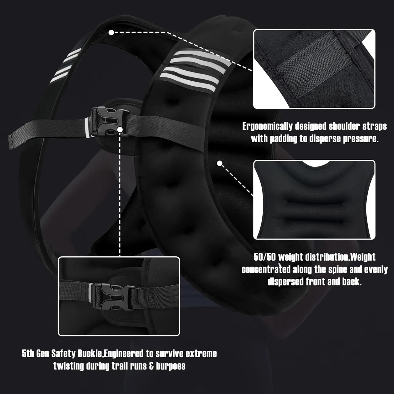 12lb Weighted Vest with Reflective Strips for Running & Strength Training
