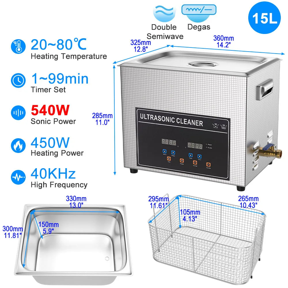 Υπερηχητική Συσκευή Καθαρισμού 1,3L–30L 40kHz Βαθιάς Καθαρισμού