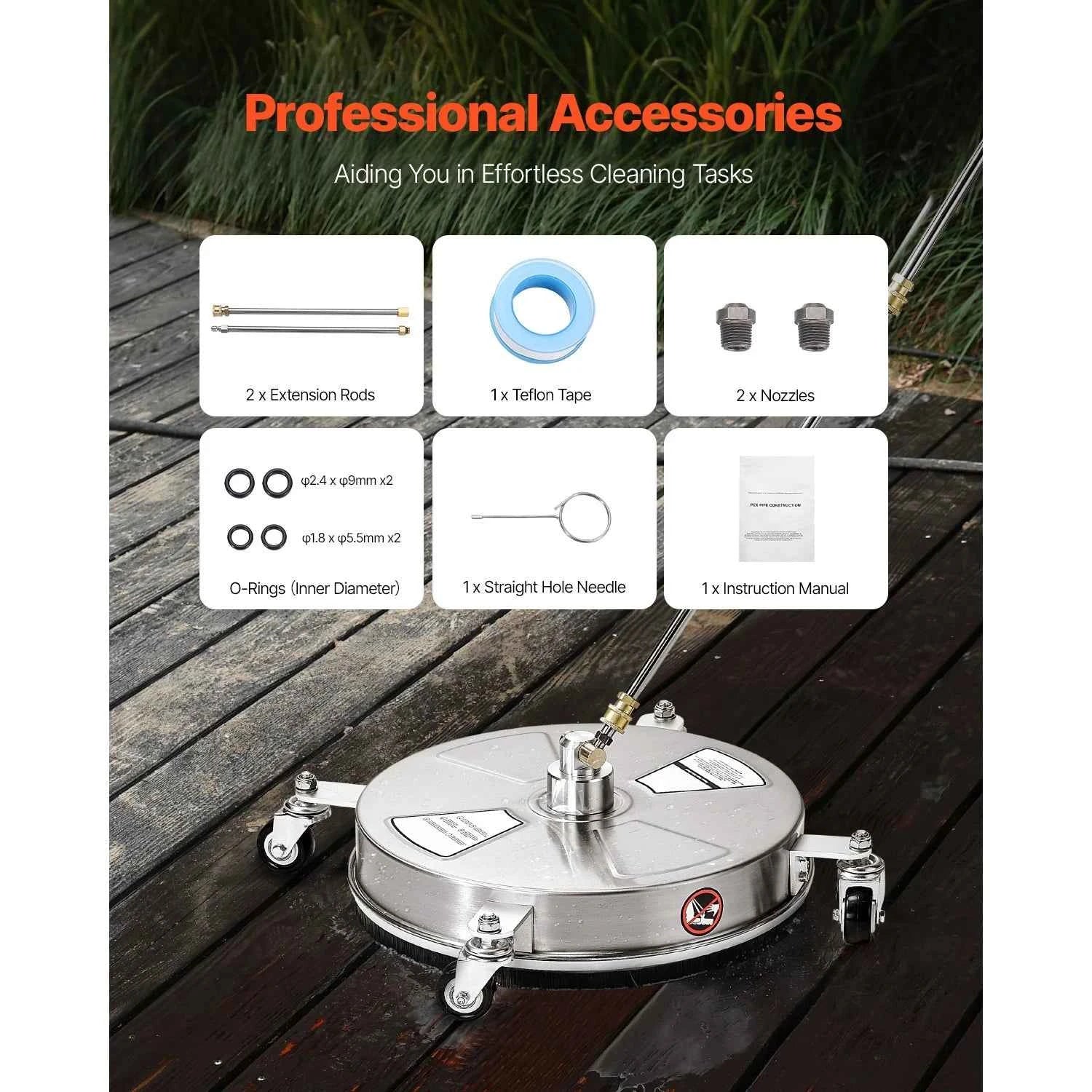 Pressure Washer Surface Cleaner with 4 Wheels for Concrete Patio Deck