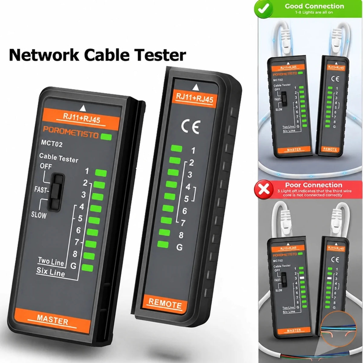 MCT02 RJ45 and RJ11 Network Cable Tester